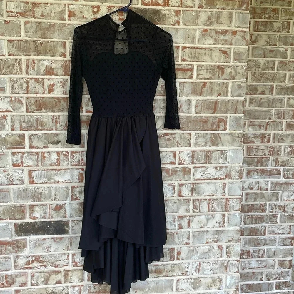 Curtain Call Black Dotted Swiss Bodice High Low Dance Costume